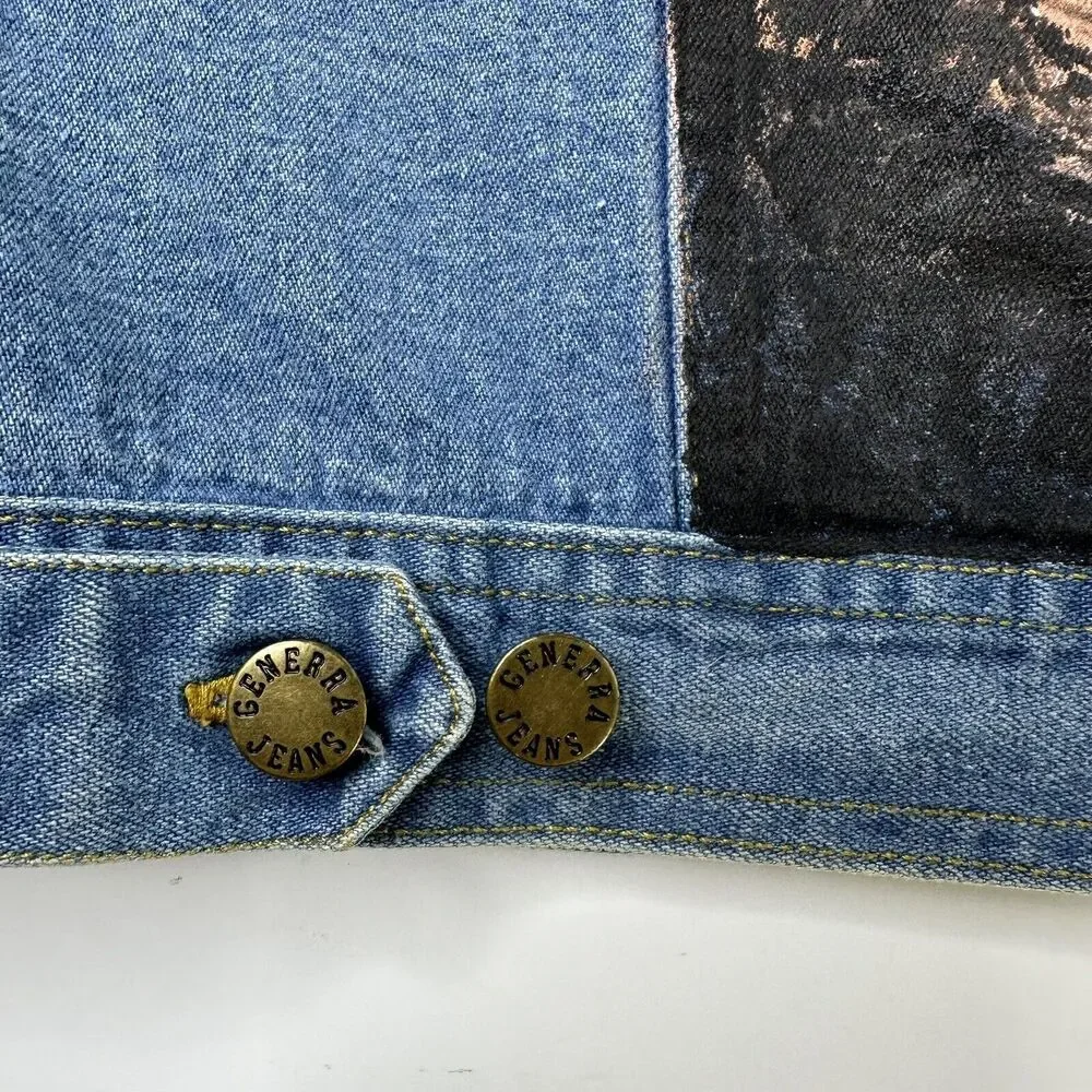 Vintage Hand Painted Denim Vest Womens Size M Forest‎ Stars Generra Art To Wear